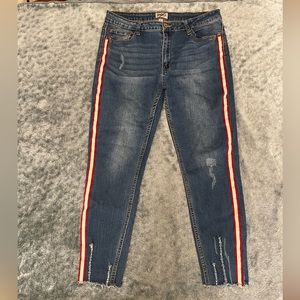 Denim Blvd Los Angeles Raw Hem Striped Distressed Jeans Size 15